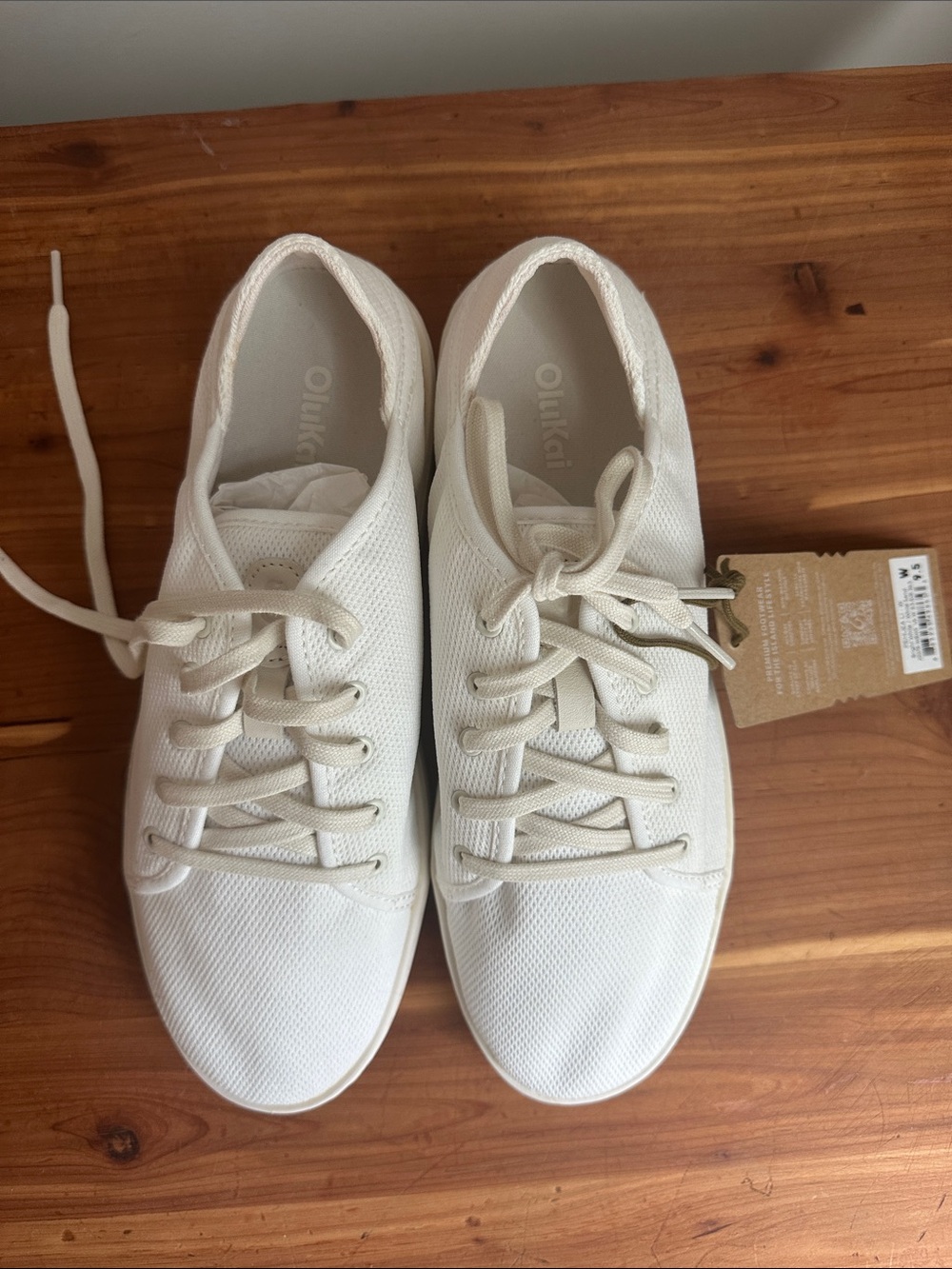OluKai Women's White Mesh Lace-Up Sneakers